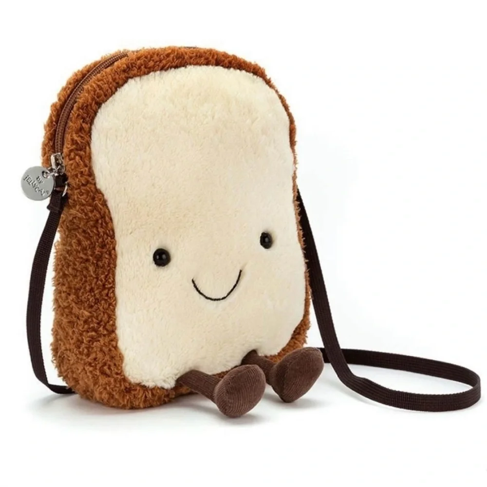 ♥️… Jellycat Cute Toast-Shaped Kids Bag - Brown and White